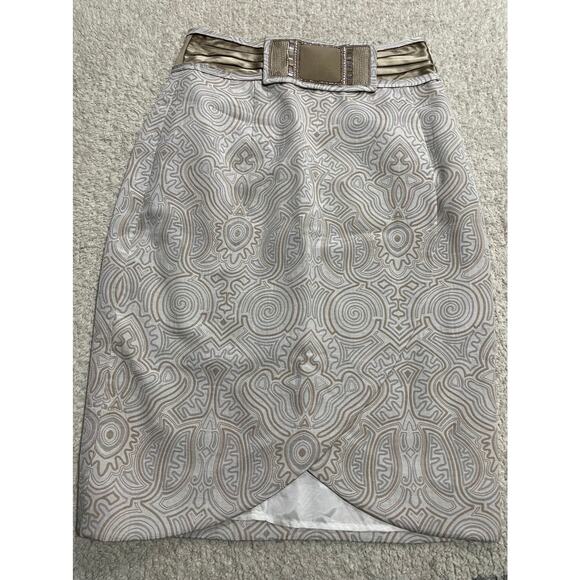 Etcetera Women's Size 2 Geometric Petal Pencil Midi Skirt Beige White - Picture 1 of 9